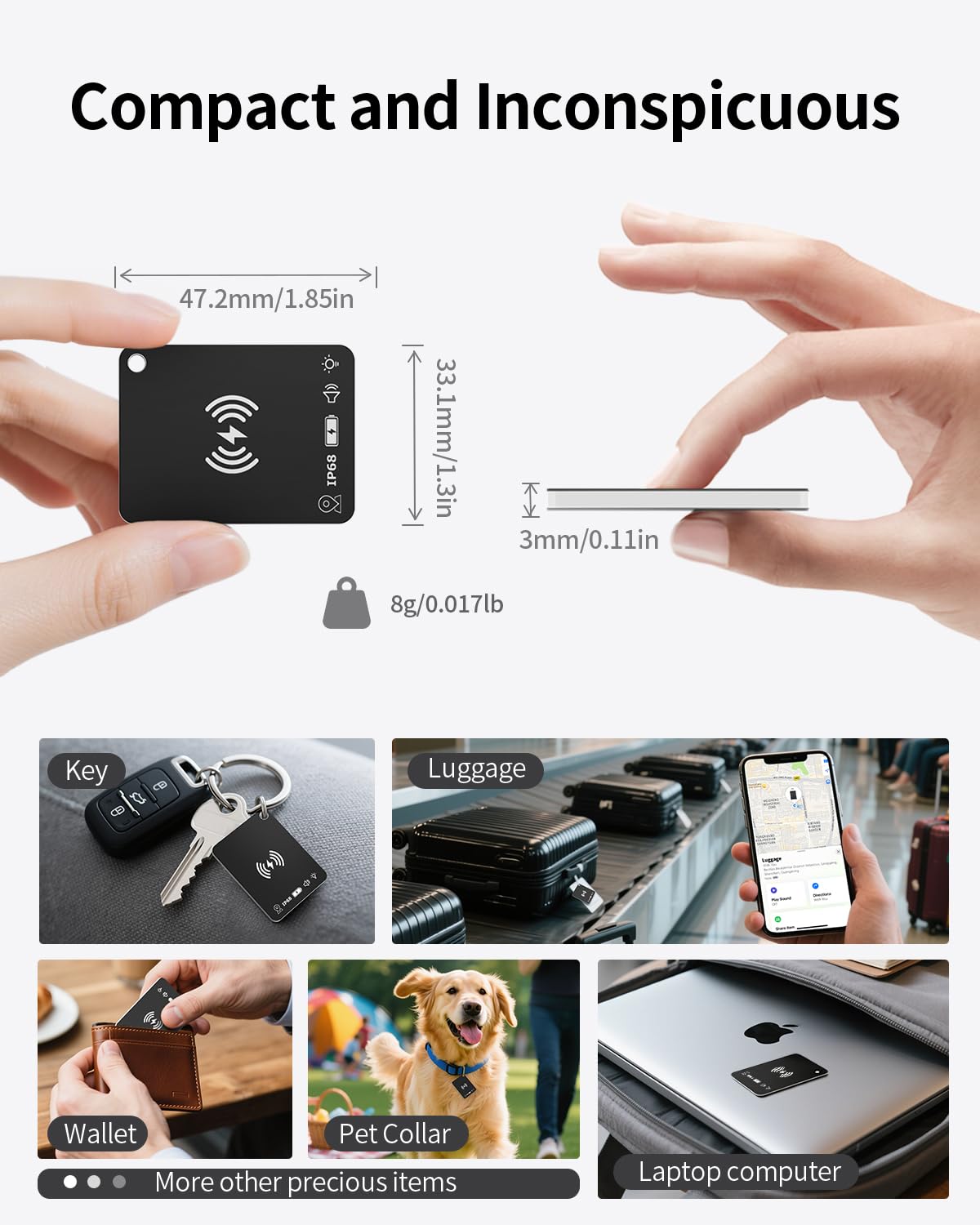 FVJ Air Tracker Tag compact size fits wallets and small items.