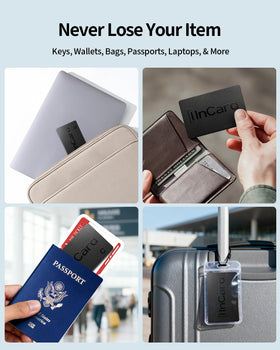 FVJ Wallet Tracker Card tracks wallets, passports, bags, keys, and more.