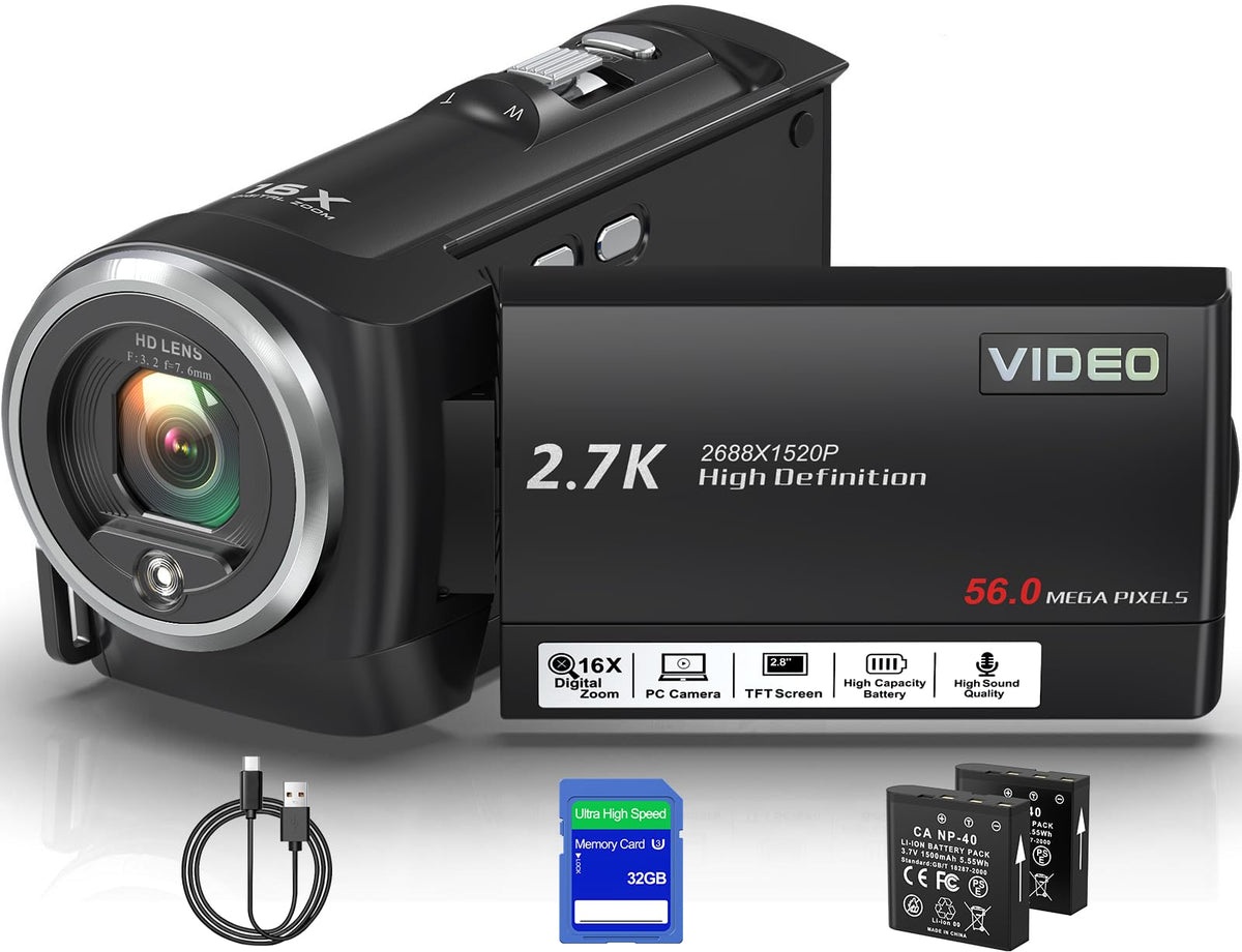 Fxmug camcorder with rotating 2.8-inch screen for flexible framing during vlogs.