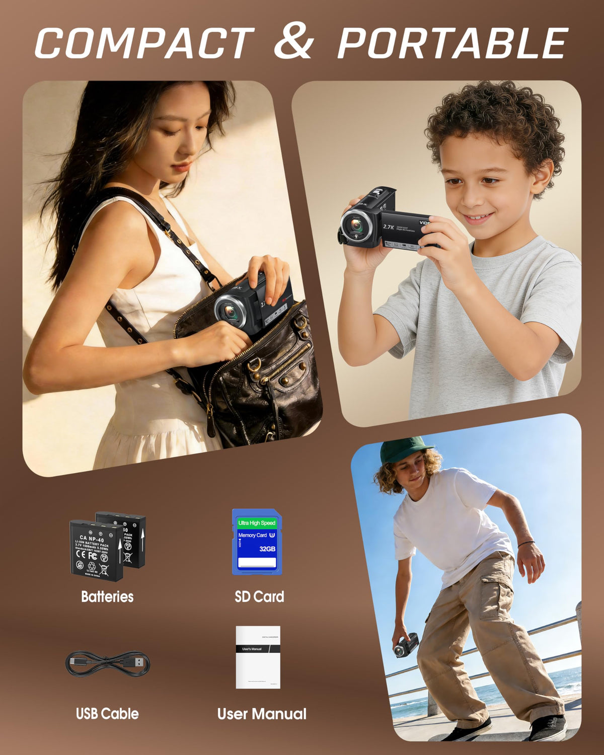 Fxmug camcorder ships with two 1500mAh batteries for longer sessions.