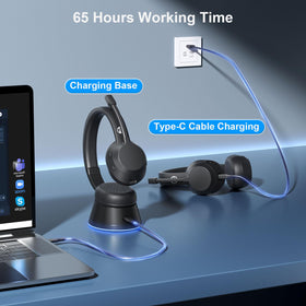 FXWONTY headset delivers up to 65 hours battery life for long workdays.