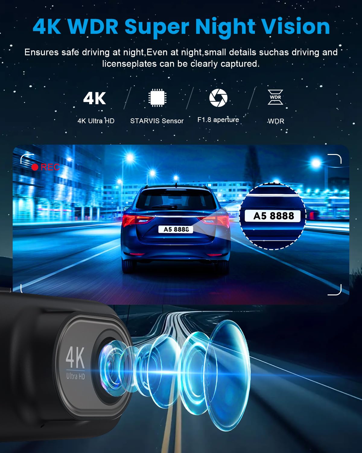 FYAIRO dash cam mounted on windshield illustrating unobstructed driver view