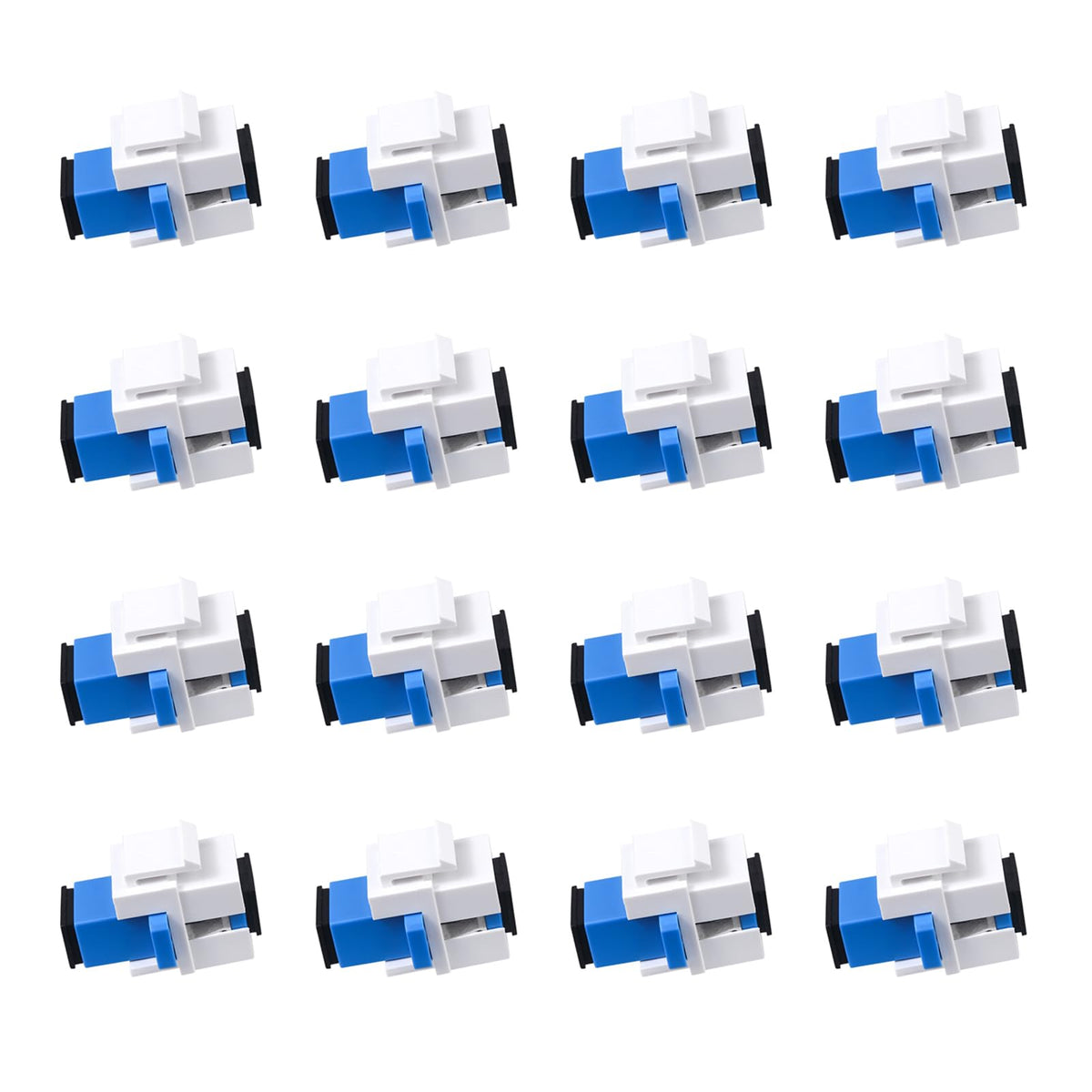 fyboptwu fiber optic coupler with SC Keystone simplex UPC in white housing.
