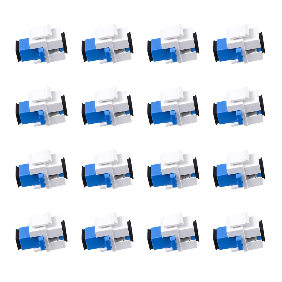 fyboptwu fiber optic coupler with SC Keystone simplex UPC in white housing.