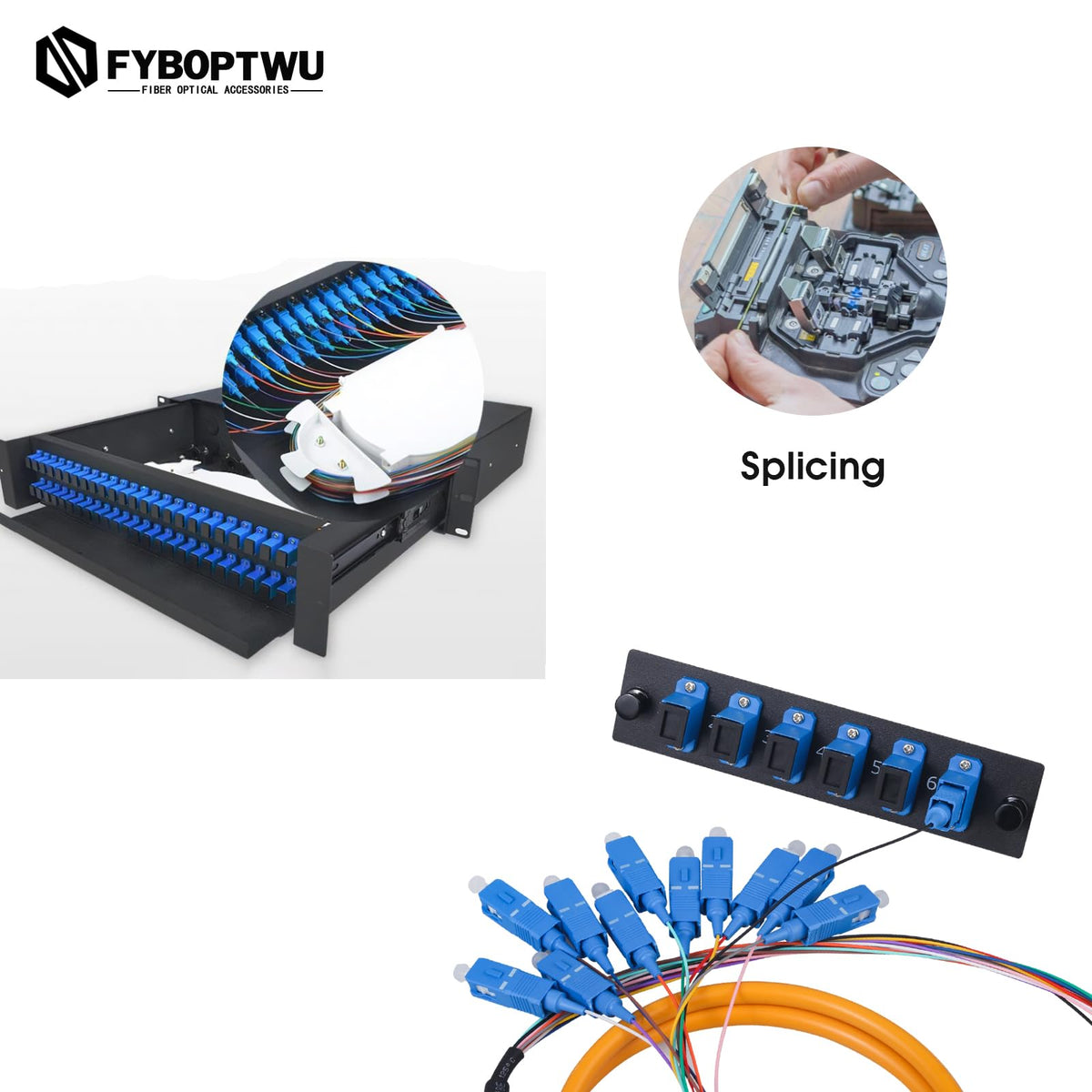 fyboptwu in-use pigtail routed into patch panel for tidy multi-fiber connections