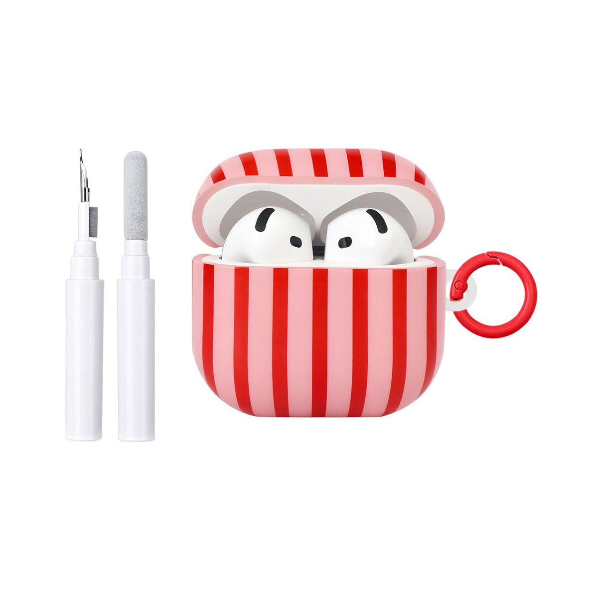 Fycyko AirPods 4 case with soft TPU and striped red design protects from scratches while stylish.