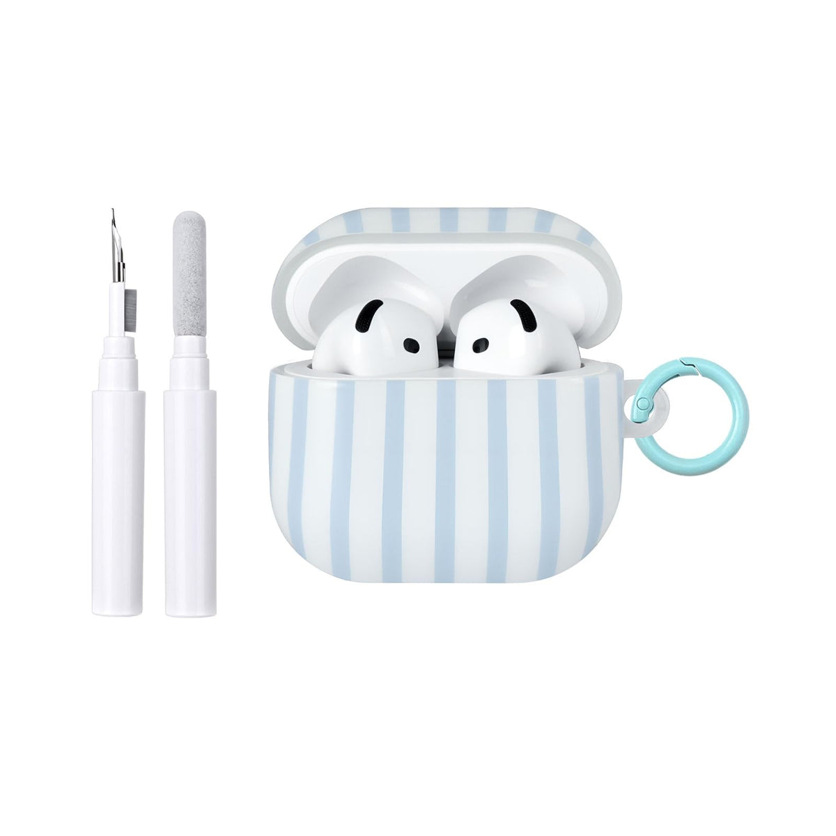 Fycyko AirPods 4 case with striped blue front view, protective and stylish.