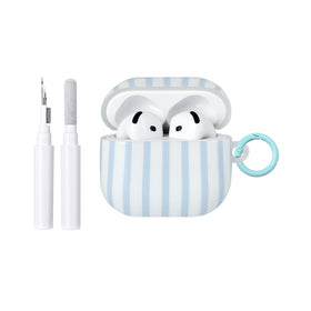 Fycyko AirPods 4 case with striped blue front view, protective and stylish.