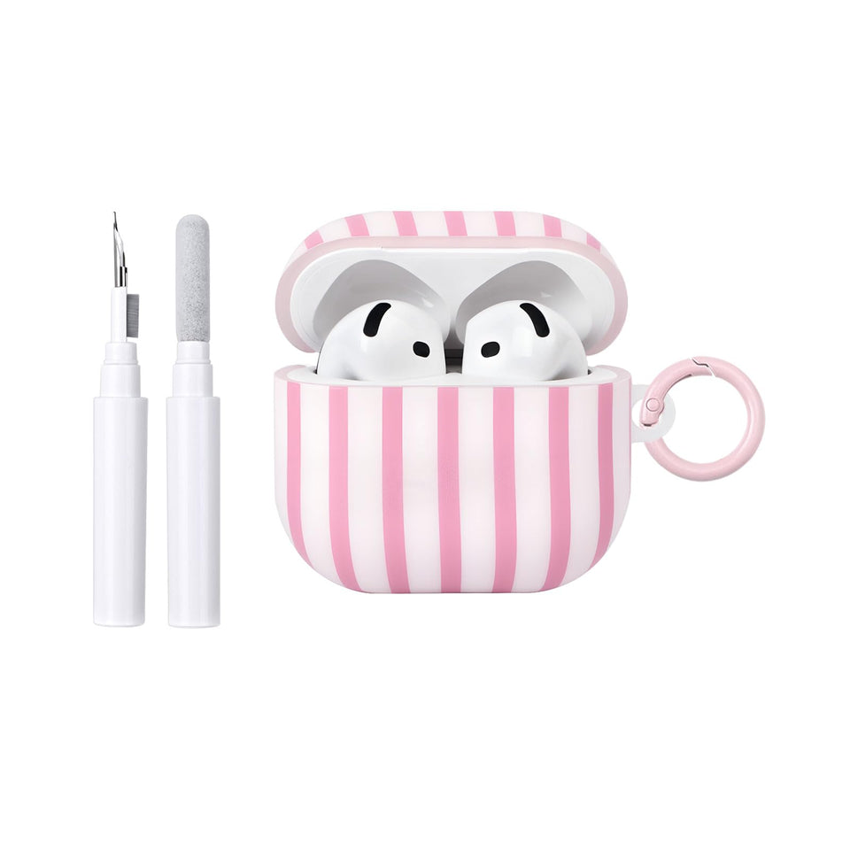 Fycyko AirPods 4 case pink striped front view offers stylish protection