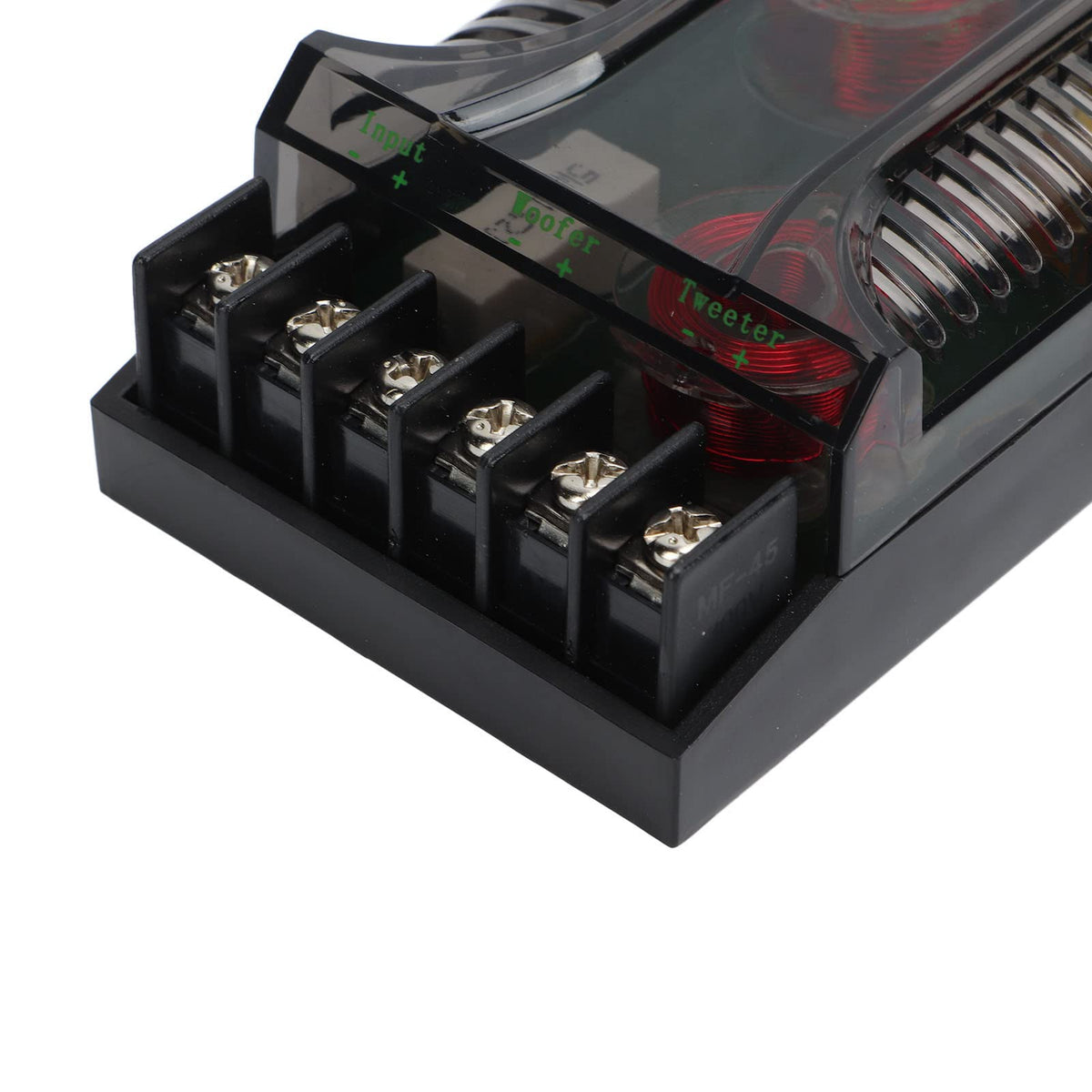 Fydun crossover wiring connector detail showing solderless plugs for quick install