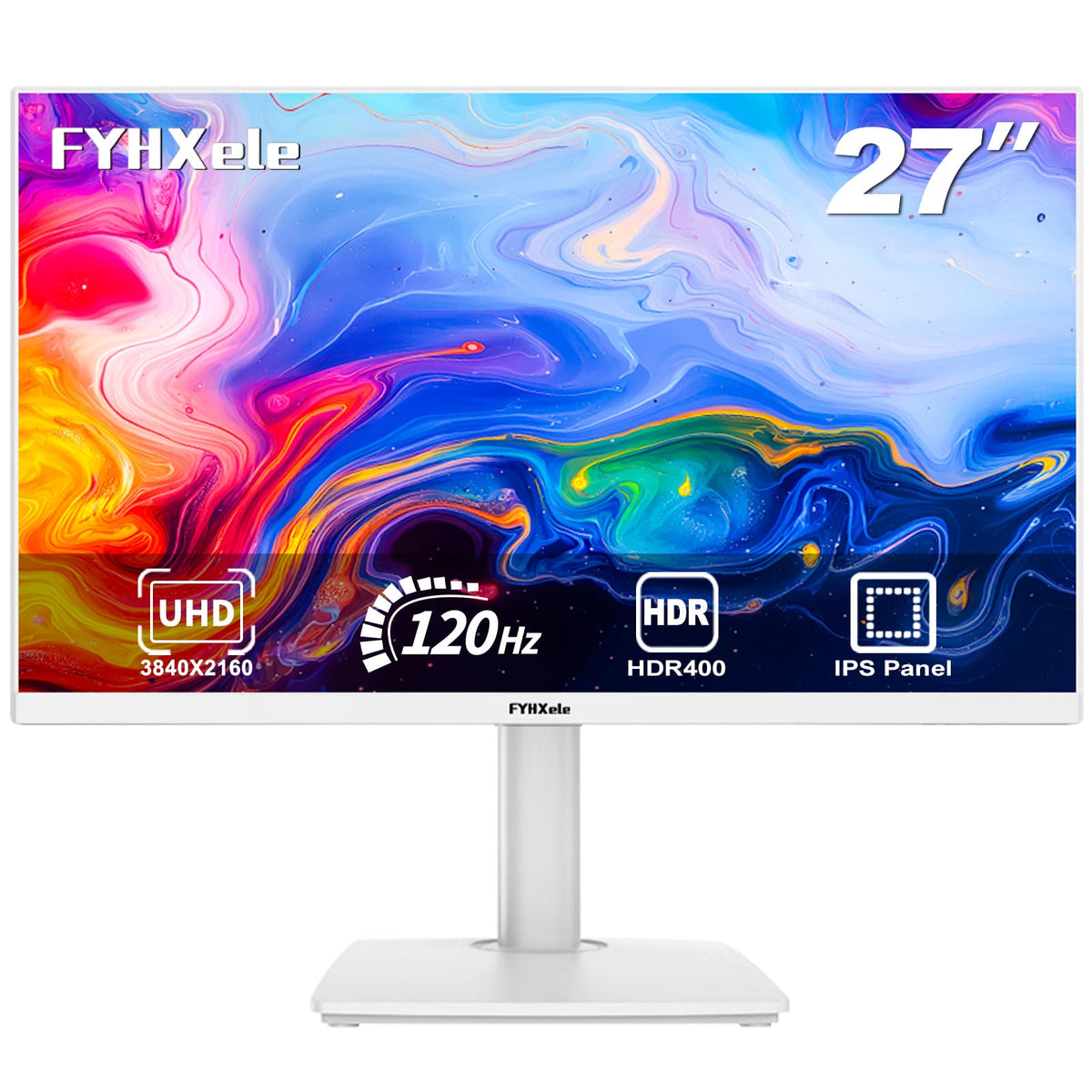 FYHXele 27-inch 4K monitor front view offers crisp detail for immersive gaming.