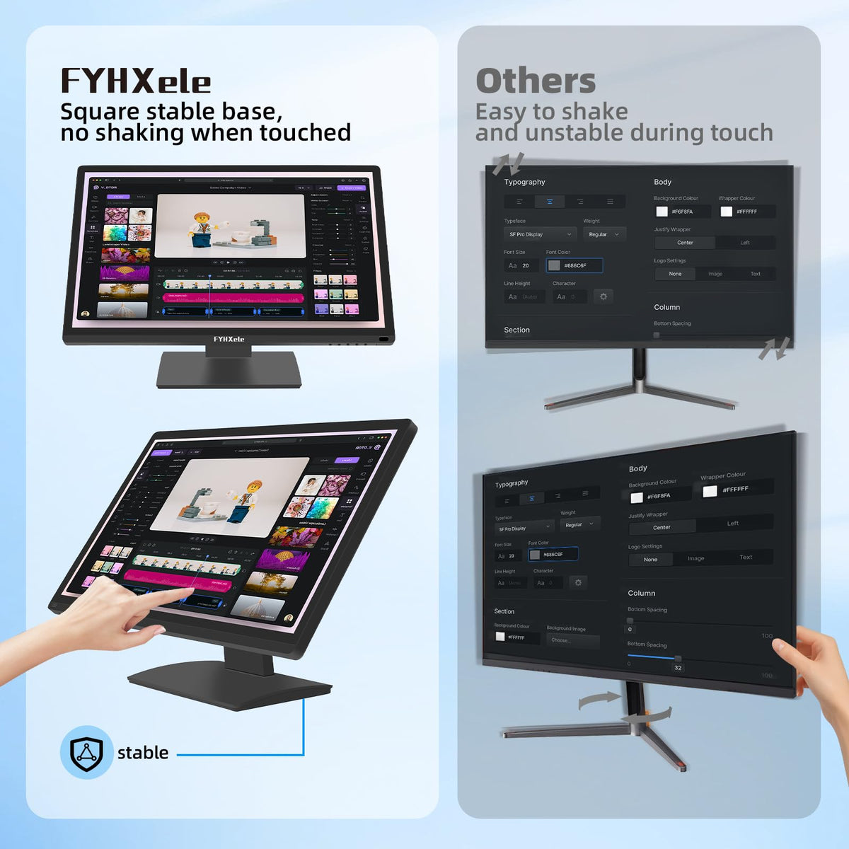 FYHXele VESA mounting option for flexible wall or arm installation