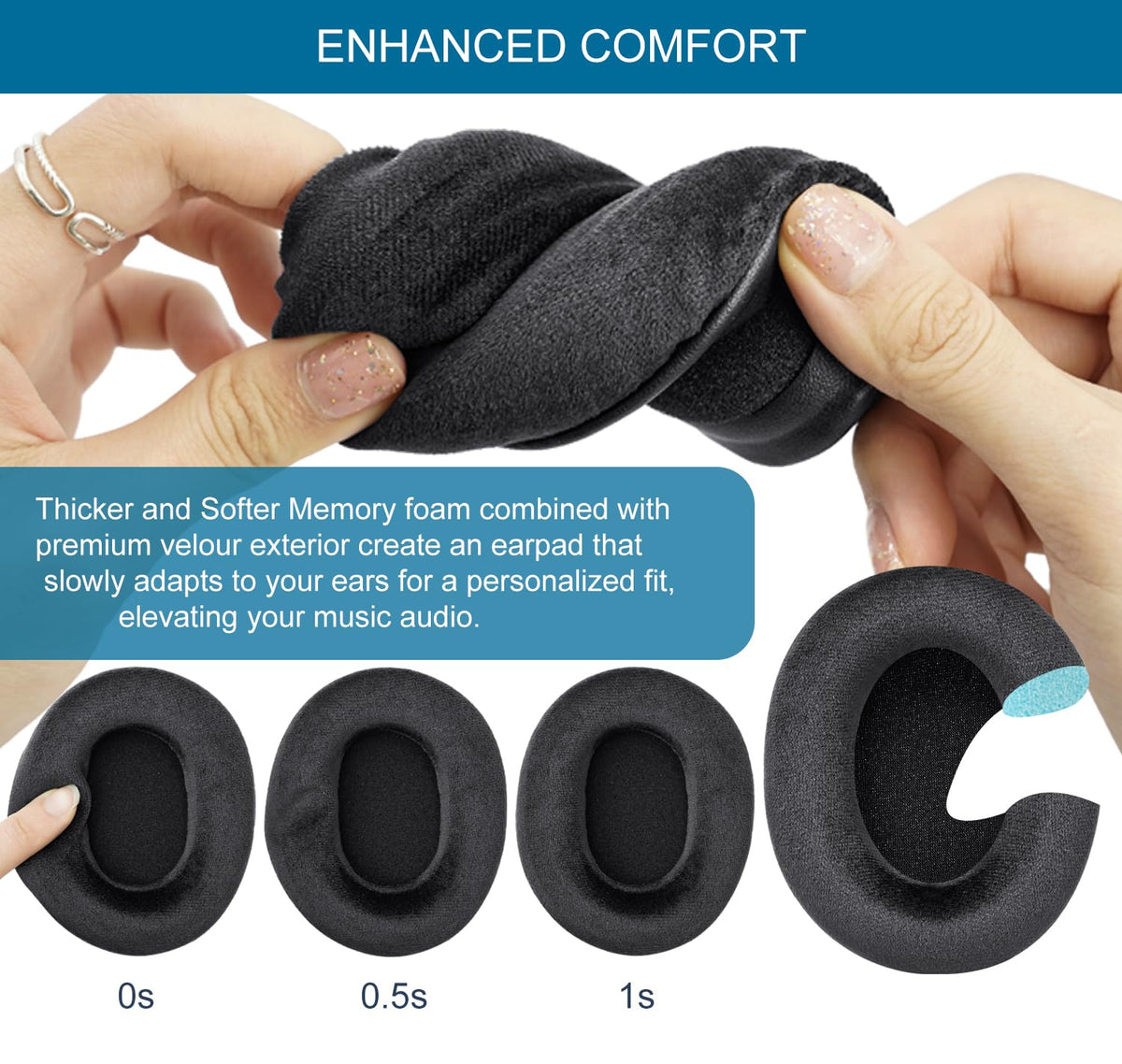 G GVOEARS ear pads installed on Sennheiser HD280 headphones demonstrating restored comfort and seal