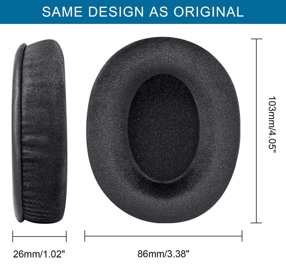 G GVOEARS label and mounting rim detail illustrating precise fit and easy snap-on installation