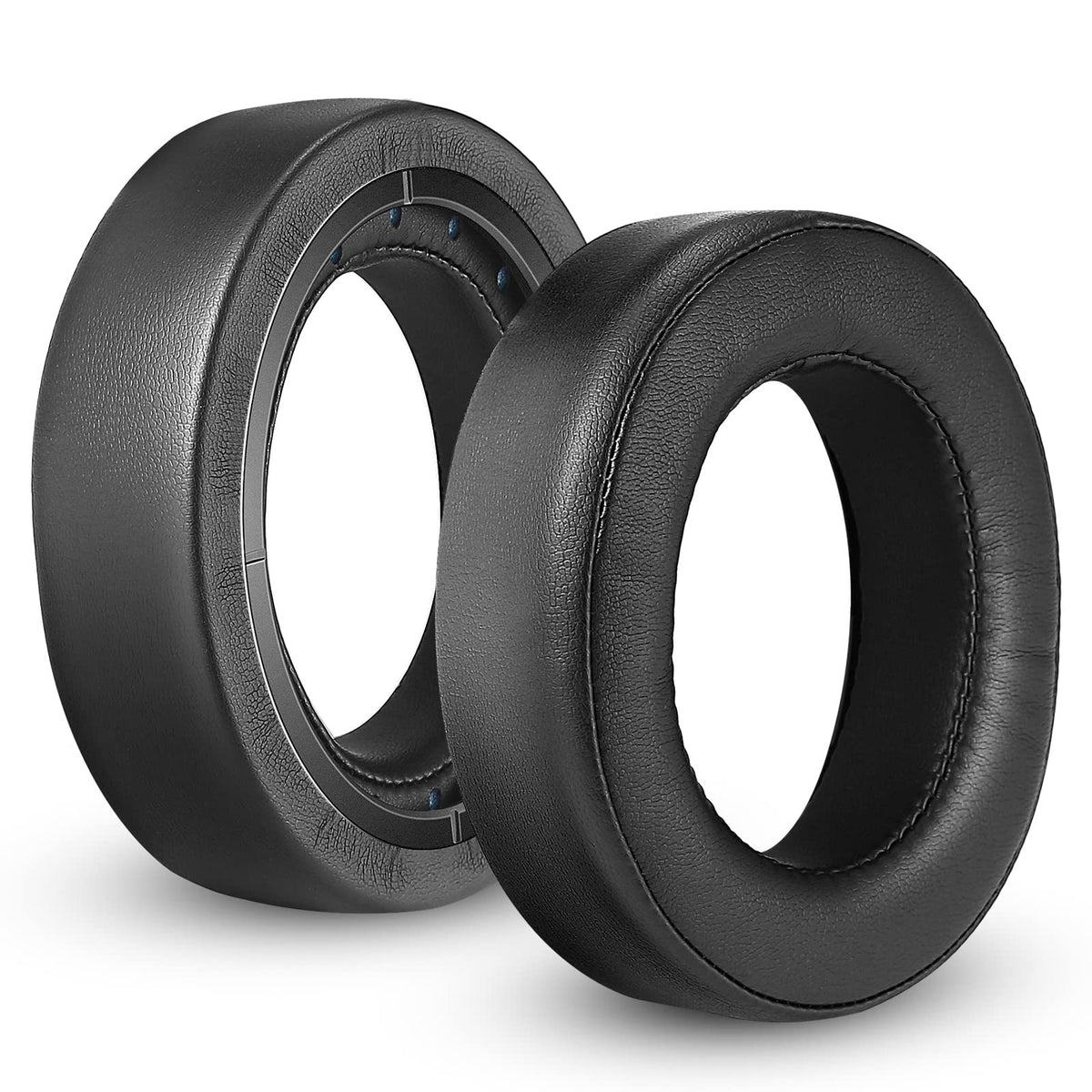 G GVOEARS front view of replacement HS60 earpads showing sleek leather finish and fit benefit