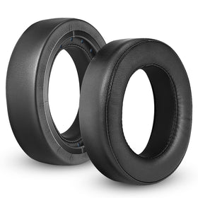 G GVOEARS front view of replacement HS60 earpads showing sleek leather finish and fit benefit