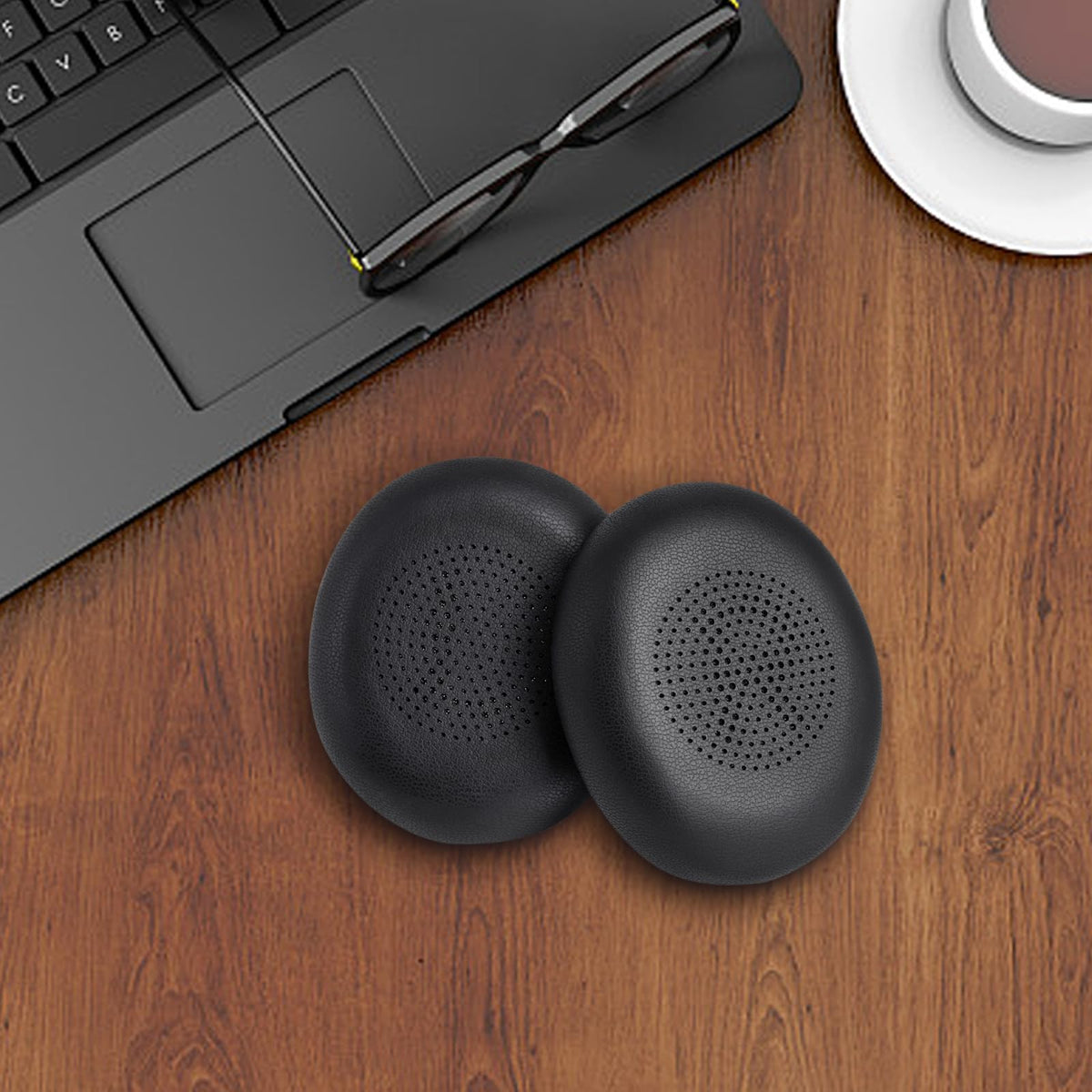 G GVOEARS lifestyle desk scene with headphones for comfortable long use