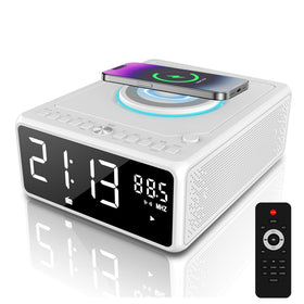 G Keni CD player alarm clock front view with clear display and CD slot.