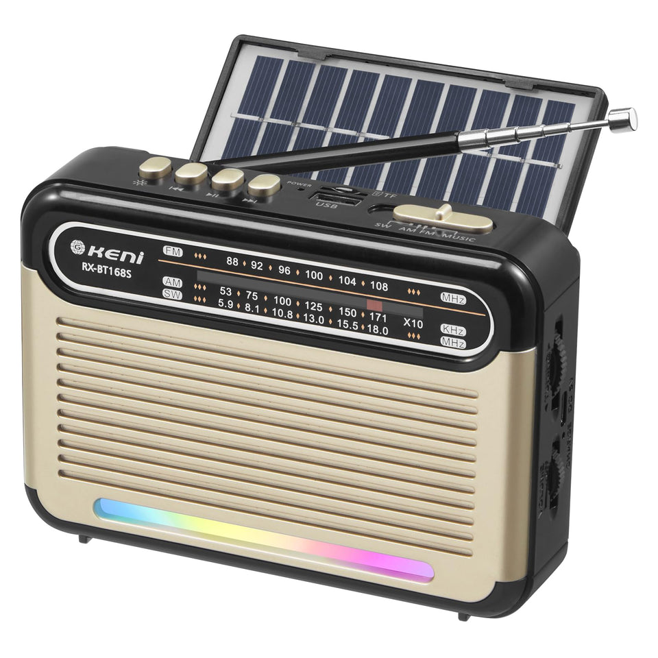 G Keni portable solar radio antenna showing strong signal reception for outdoor use.