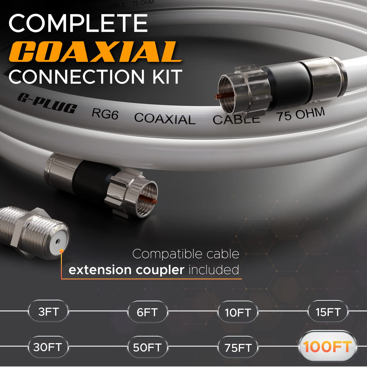 G-PLUG compression F-type connector close-up showing solid seal for stable signals