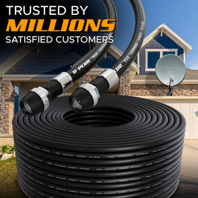 G-PLUG cable connected to outdoor satellite, protects signal in harsh weather
