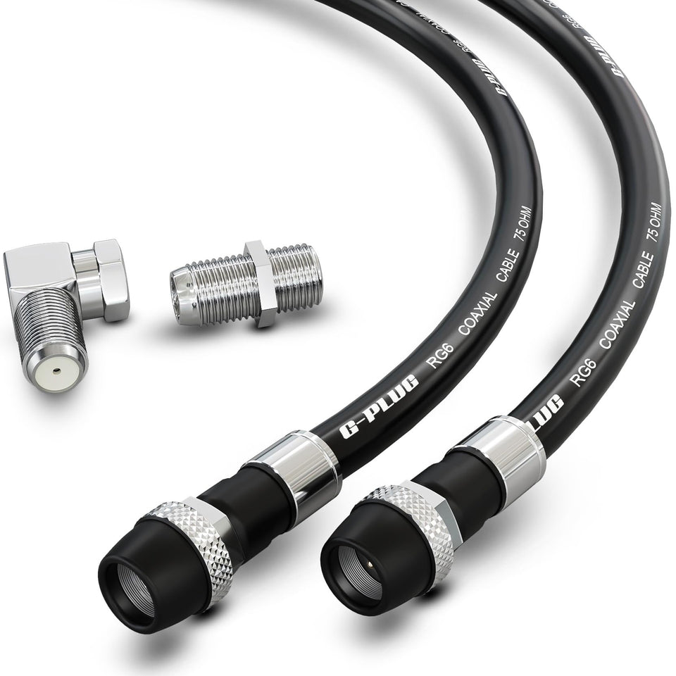 G-PLUG RG6 25ft outdoor coaxial cable with weatherproof connectors.