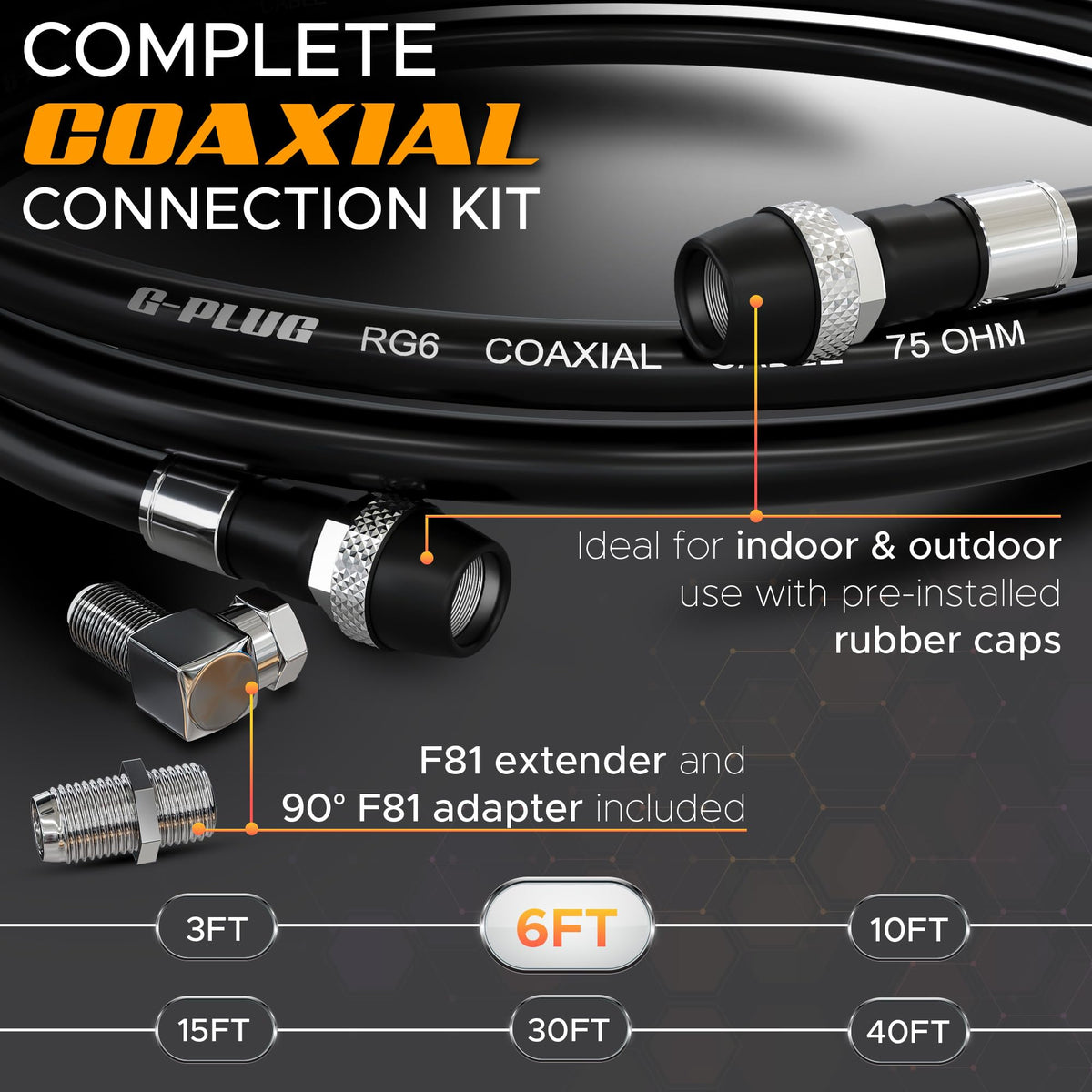 G-PLUG RG6 outdoor-waterproof coaxial cable maintains signal in rain and sun.