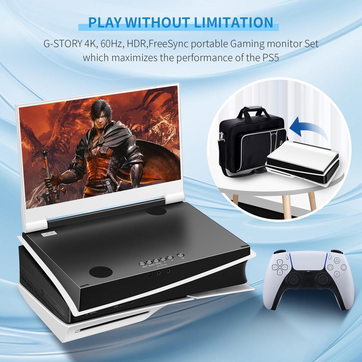 G-STORY 14in portable monitor side ports enable easy connections to multiple devices