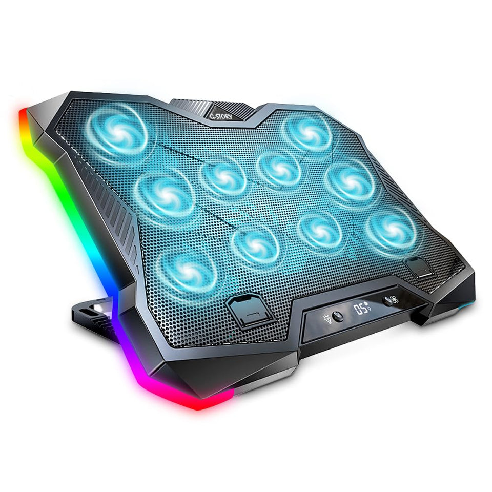 G-STORY front view showing ten fans and stable base for improved cooling