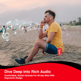 Bluetooth 5.0 connectivity on Coca-Cola Earbuds ensuring stable wireless streaming