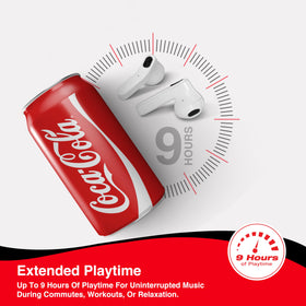 Built-in mic and touch controls on Gabba Goods Coca-Cola Earbuds for hands-free calls