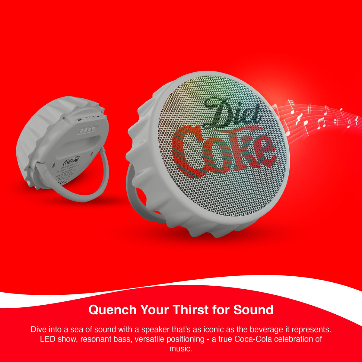 Gabba Goods Diet Coke bottle cap Bluetooth speaker aux port for wired playback.