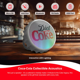 Gabba Goods Diet Coke bottle cap Bluetooth speaker FM radio for spontaneous listening.