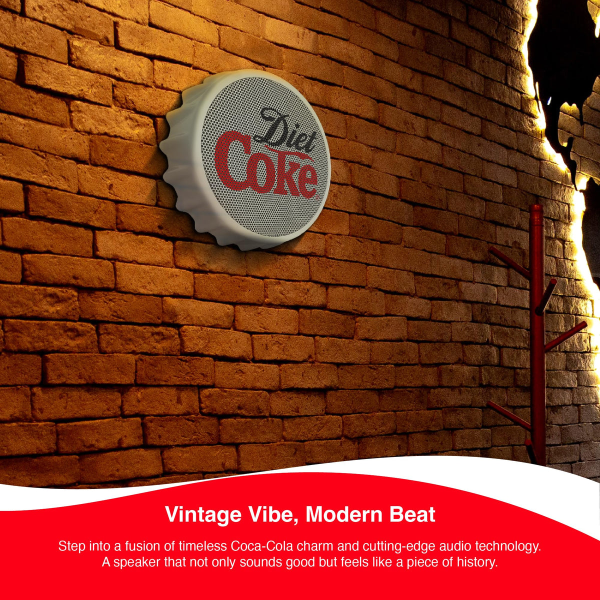 Gabba Goods Diet Coke bottle cap Bluetooth speaker kickstand in use for stable desk or tray setup.