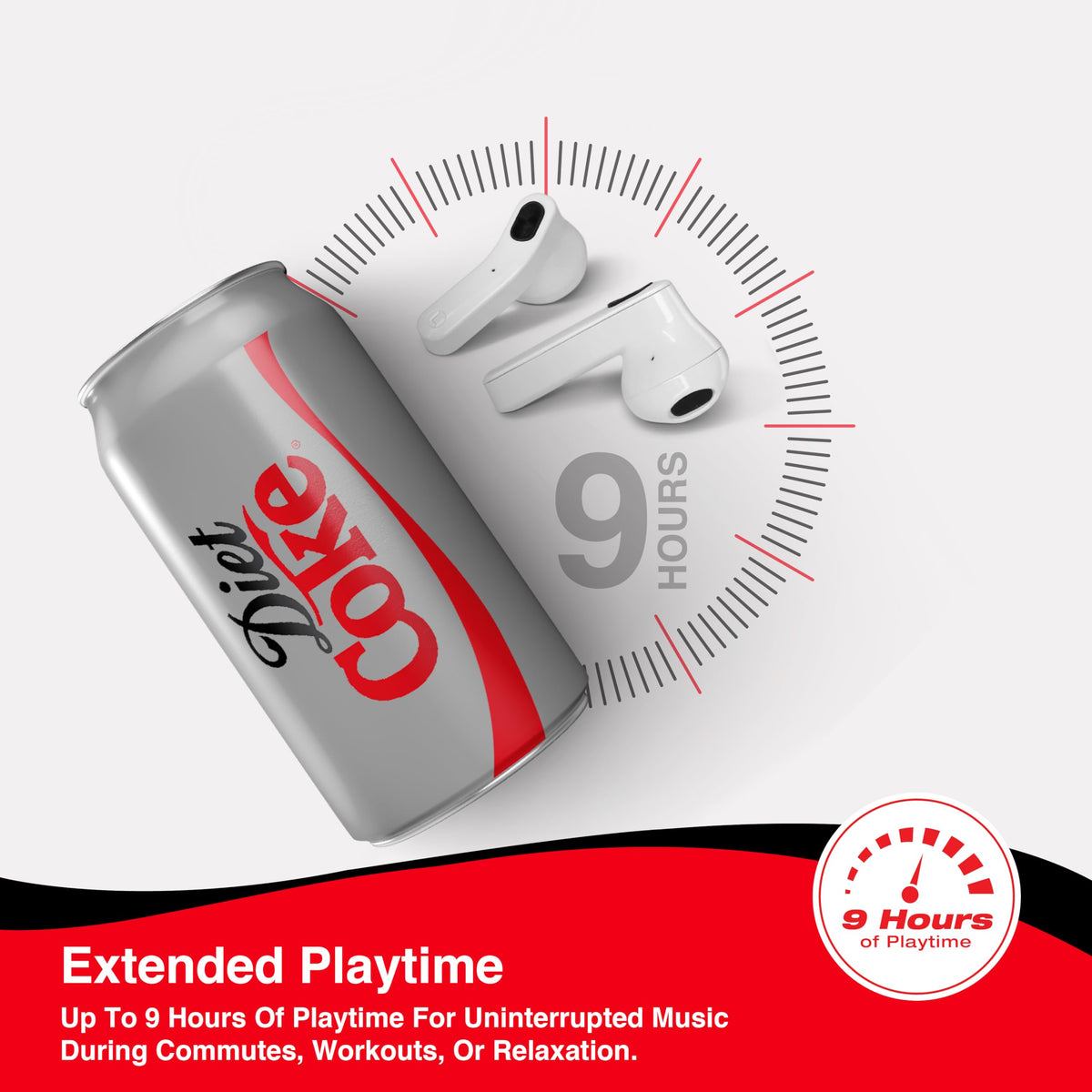 Gabba Goods Diet Coke Earbuds closeup controls highlight touch sensitivity for music and calls