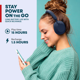 Gabba Goods blue headphones with built-in mic for clear calls
