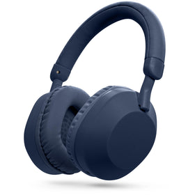 Gabba Goods blue over-ear headphones folded for travel and storage
