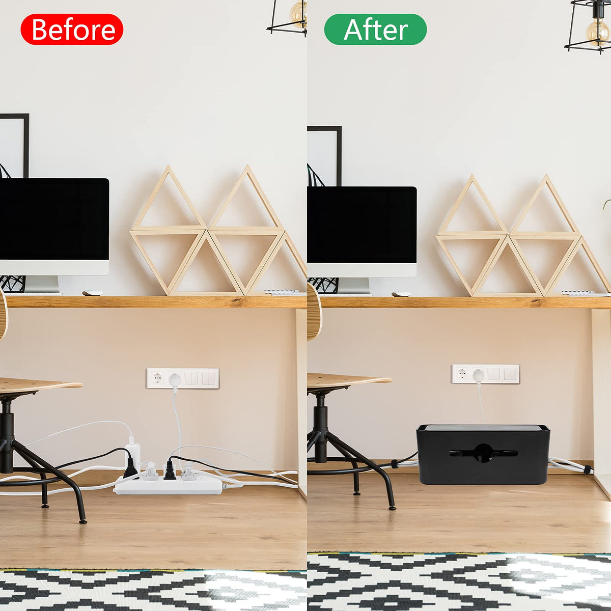 Gabfu cable box on the floor keeps cords hidden and safe
