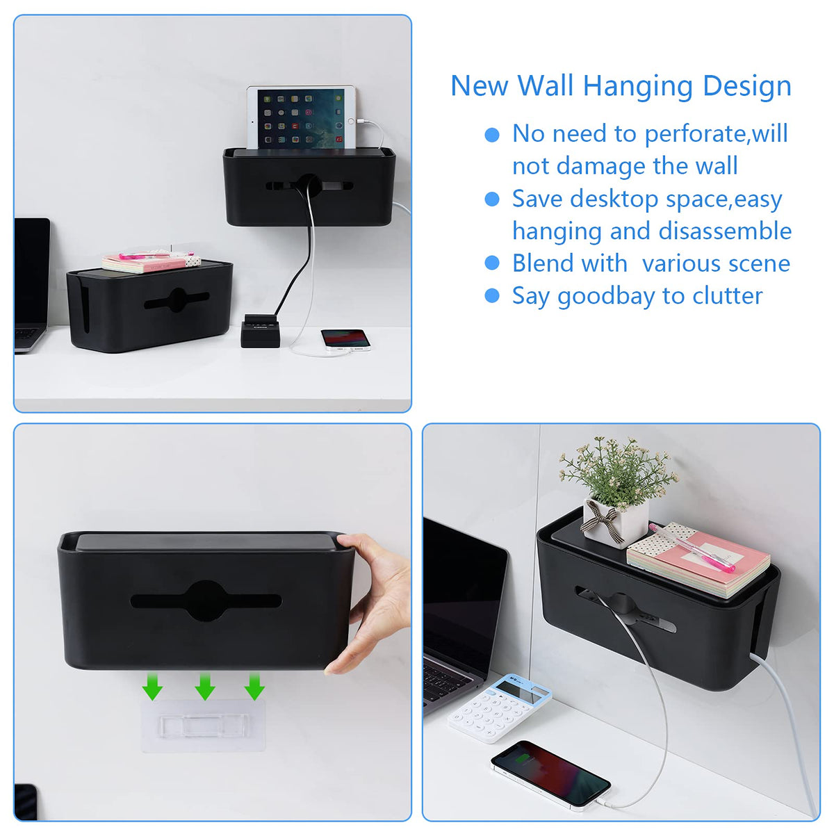 Gabfu box wall-hanging setup reduces desktop clutter without wall damage