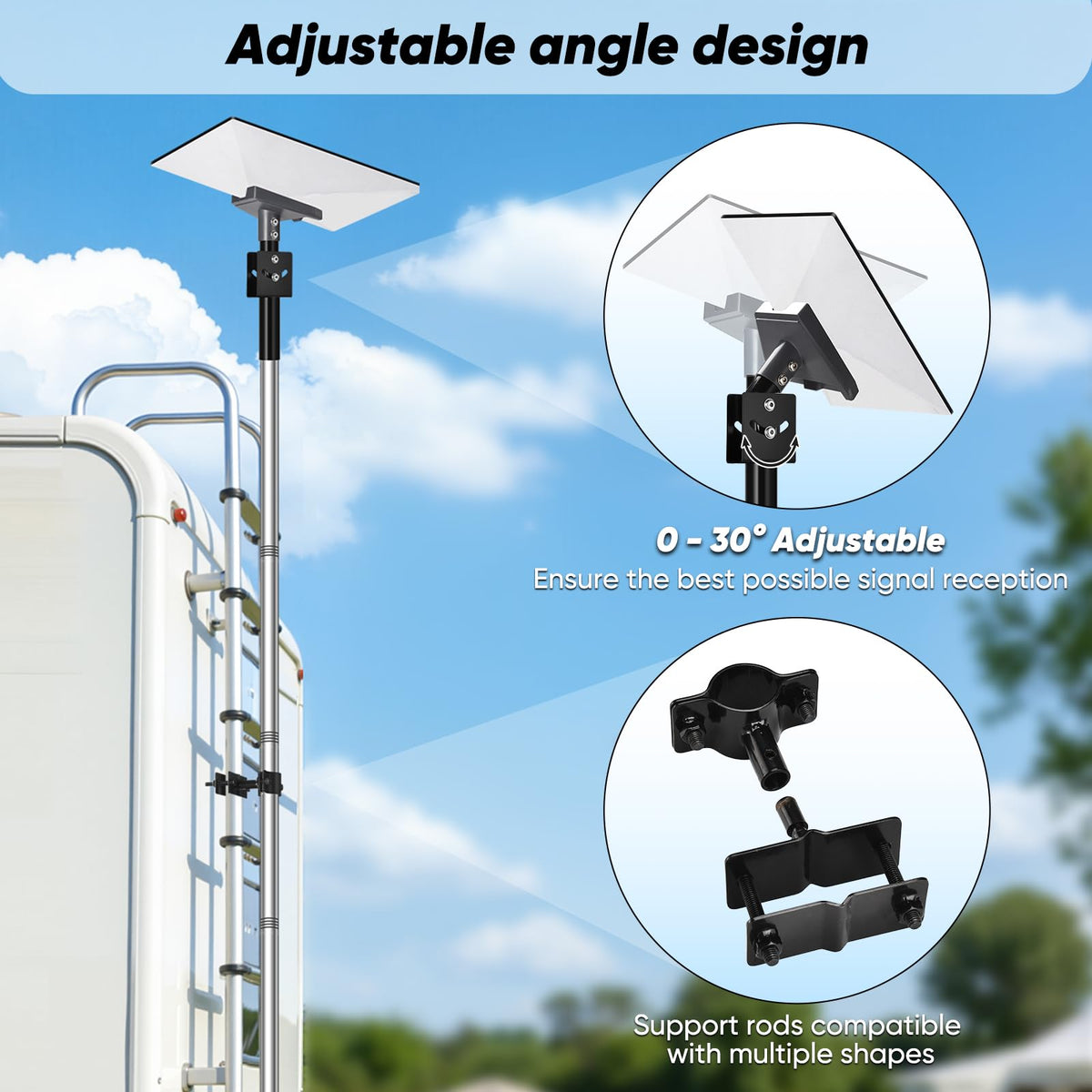 GADFISH Gen 3 Starlink antenna adapter enables flexible mounting for better reception.