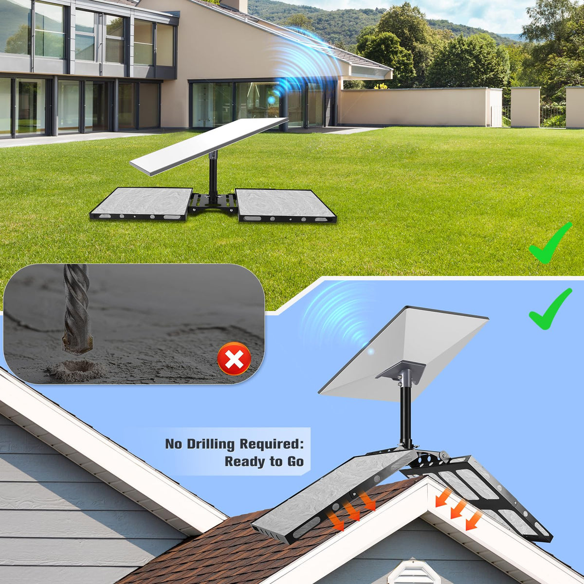 GADFISH Gen 3 Starlink adjustable angle swivel helps fit sloped roofs easily.