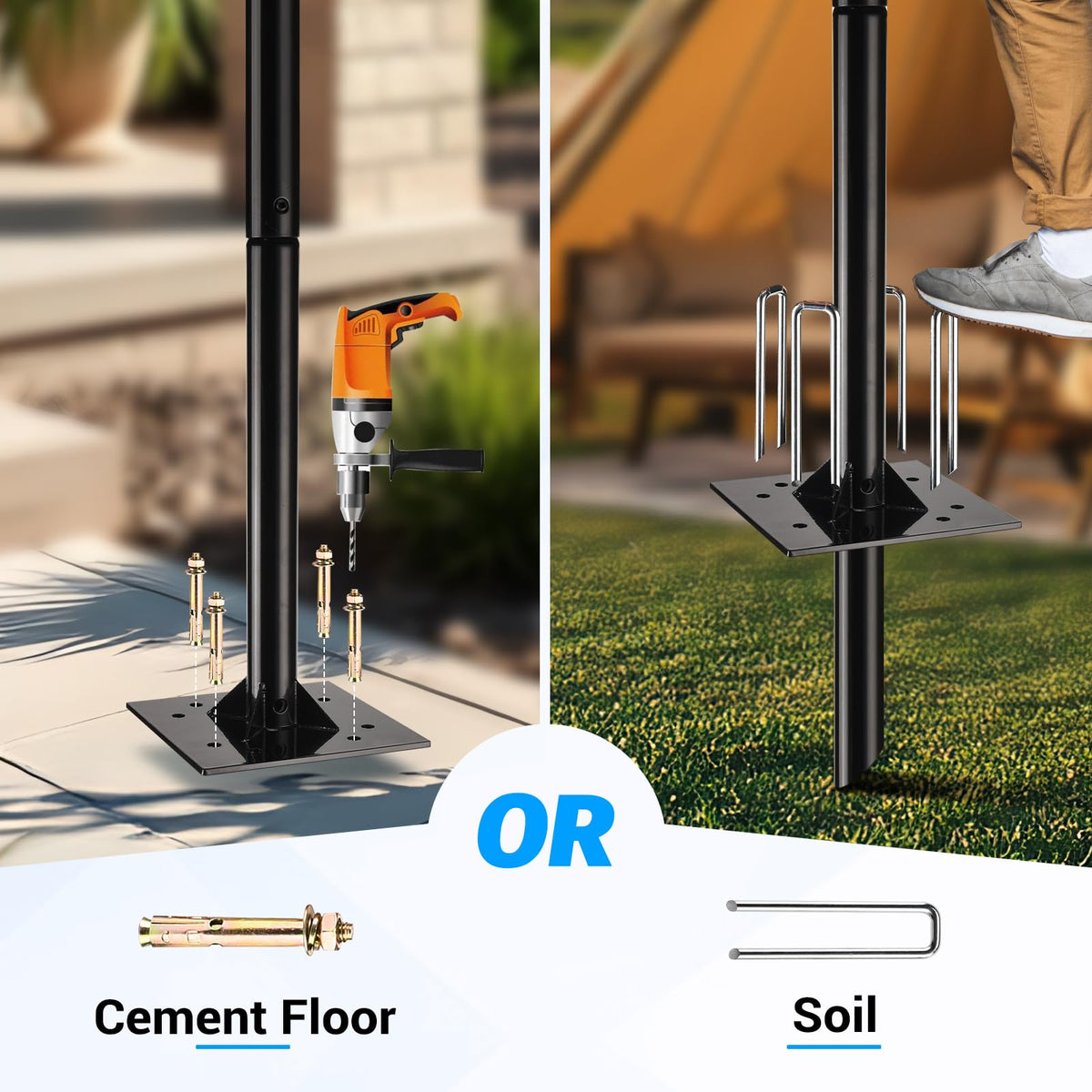 GADFISH Ground anchor pole design provides a more secure hold outdoors.