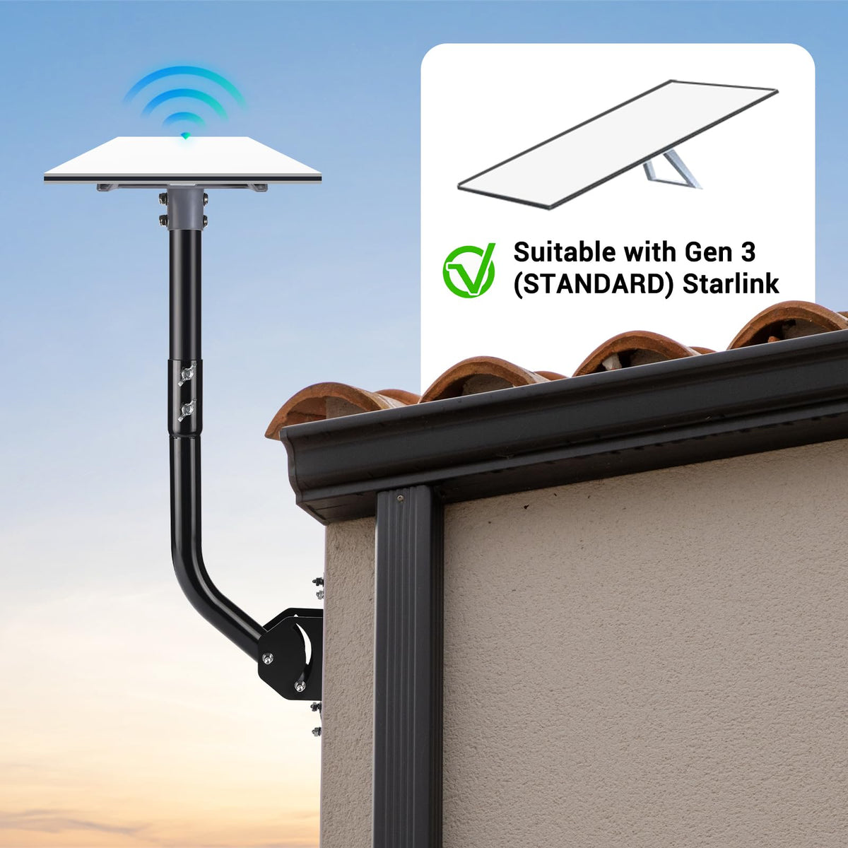 GADFISH roof-mounted Starlink in home setting improving outdoor signal line of sight
