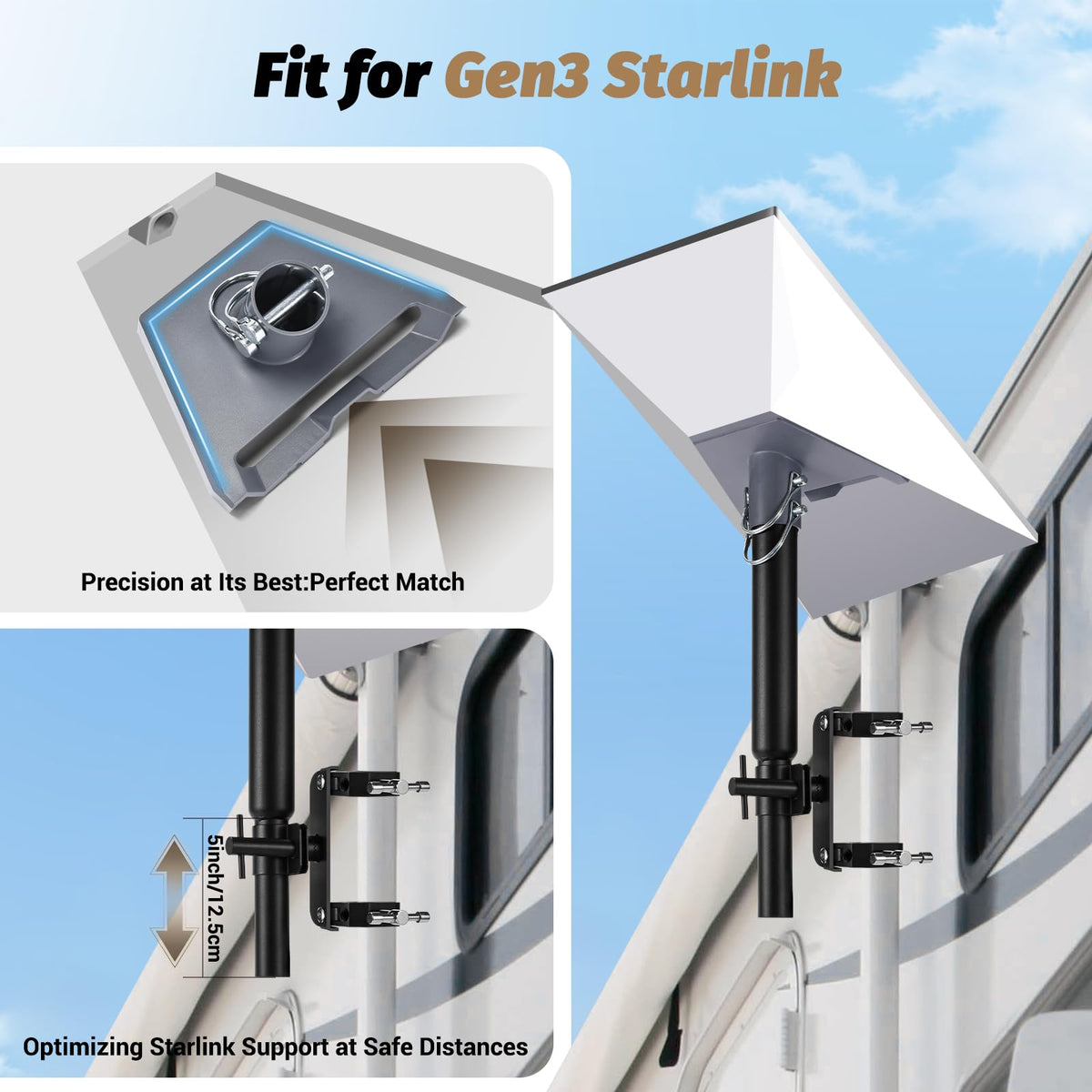 GADFISH adjustable pole extended to optimal height for clearer reception