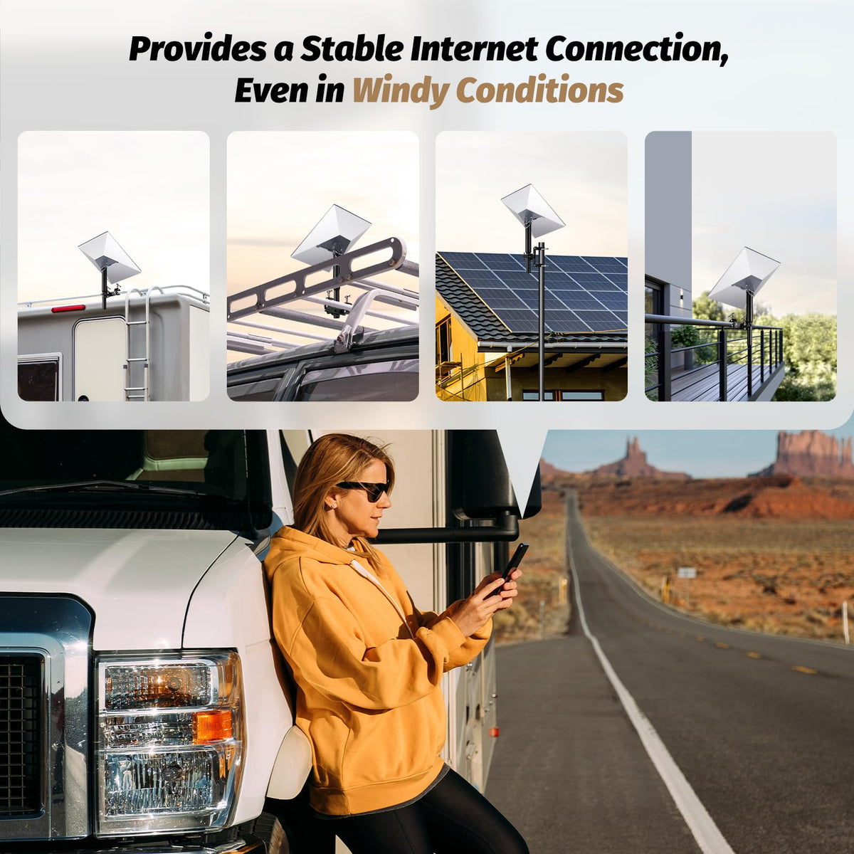 GADFISH mount installed on a roof rack showing travel-ready internet setup
