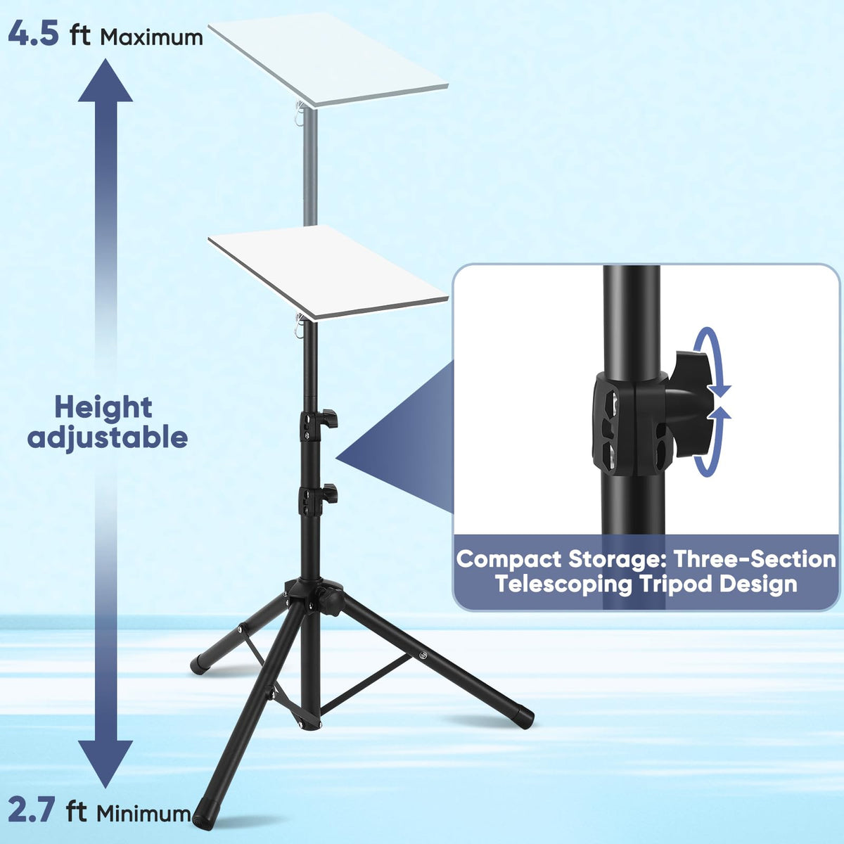 GADFISH tripod telescoping leg extended showing height adjustment convenience