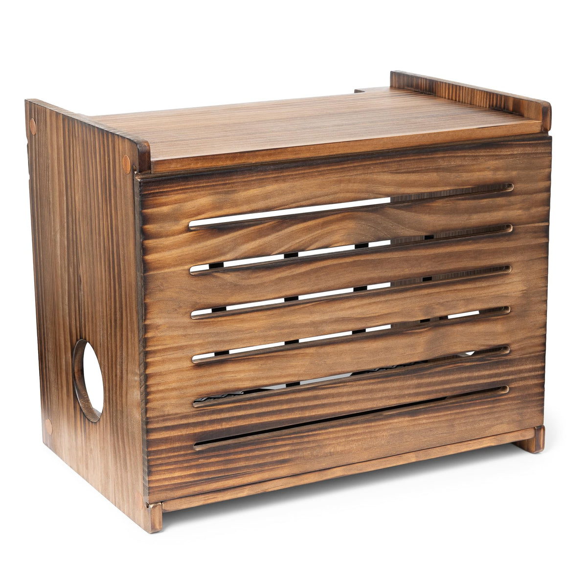 Gadget Garage front view dark oak hiding router with tidy appearance