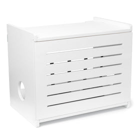 Gadget Garage front view of white router box, hides device and looks decorative
