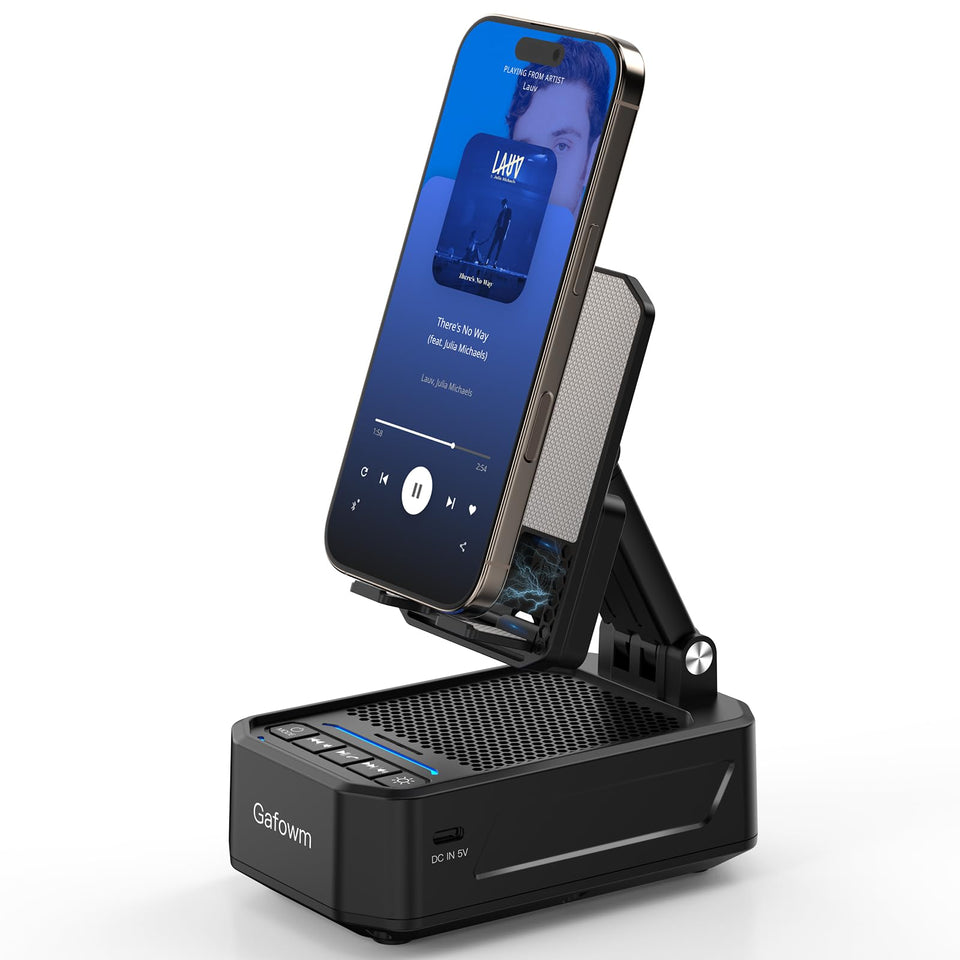Gafowm front view of stand speaker showing clean design and instant audio