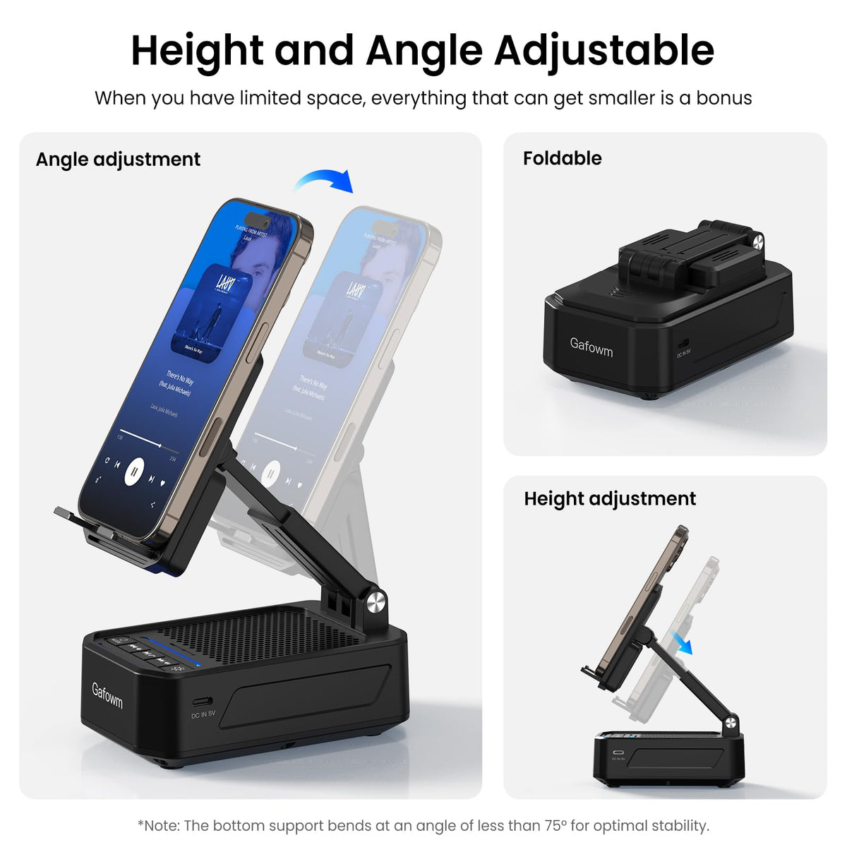 Gafowm size comparison next to smartphone to show compact portable scale